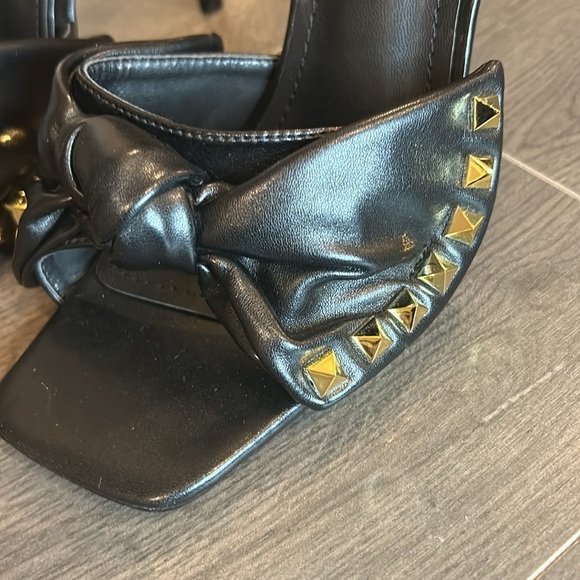 Cape Robbin Darian Slip On Black Open Toe High Heel Clogs with Gold Studs NEW - Picture 5 of 17